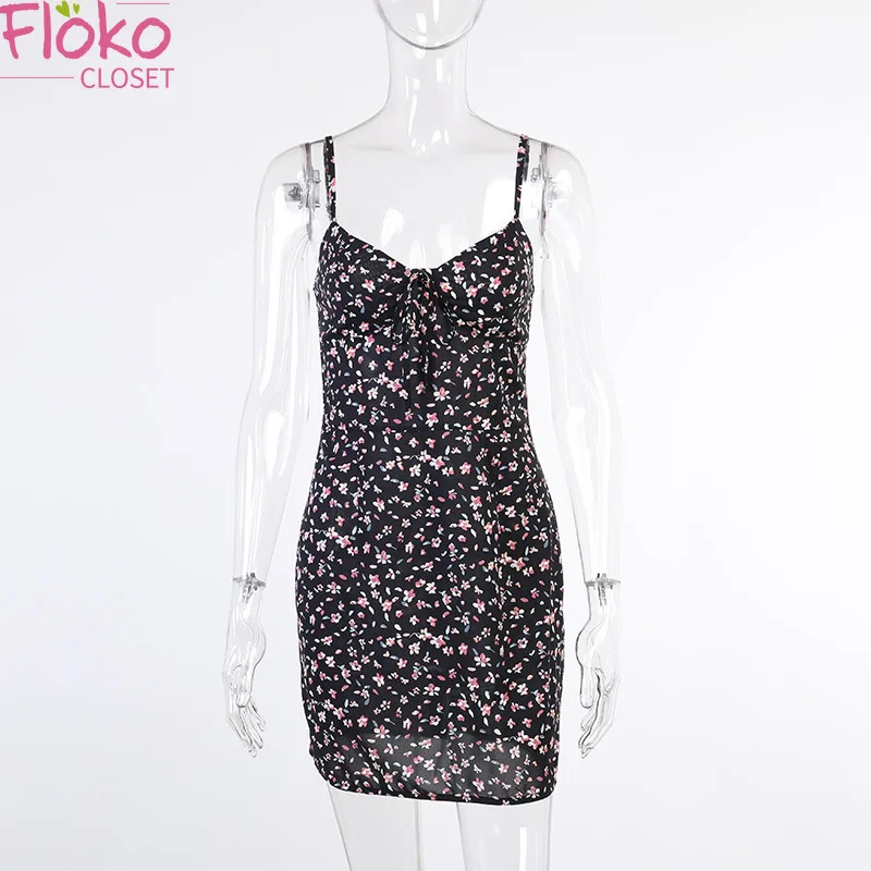 

Flokocloset Sexy Spaghetti Strap Floral Print Mini Dress Party Club Sexy Backless Elegant Sundress Women Vestidos