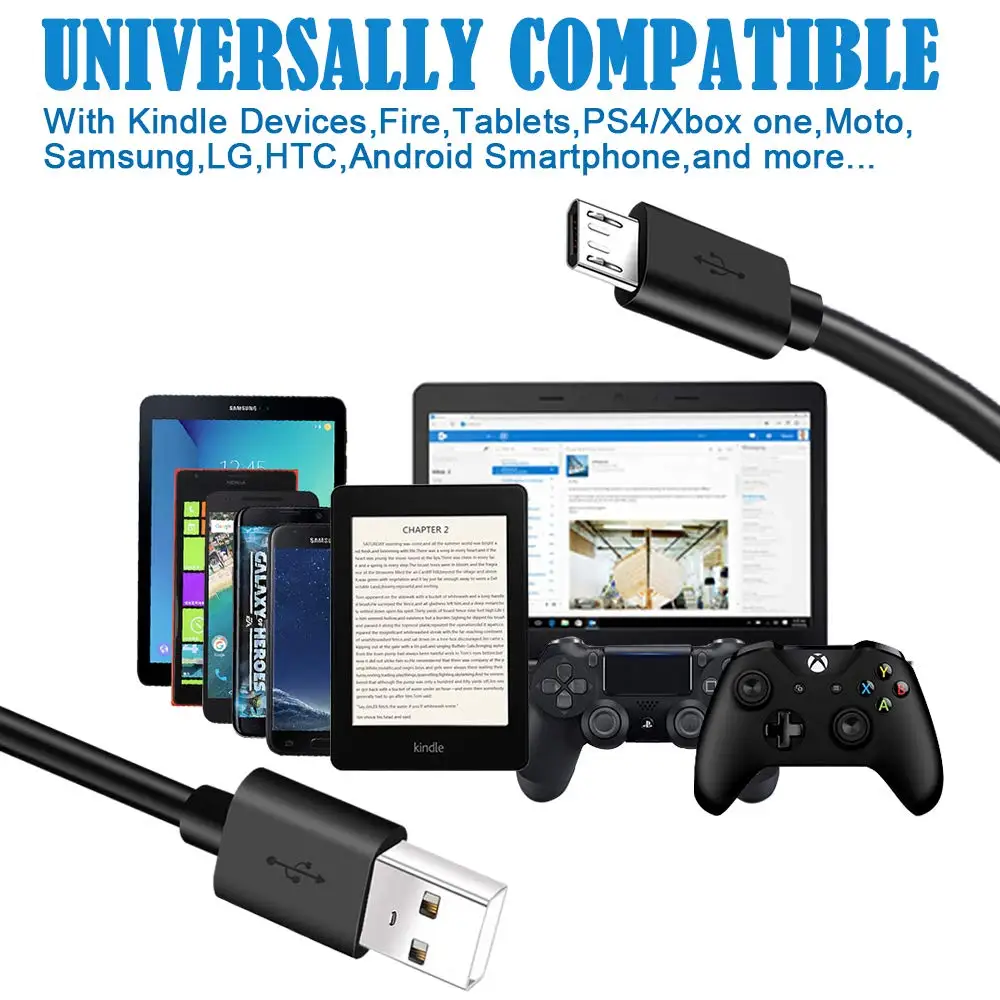 Кабель Micro USB для Samsung Fire Tablet Kindle eReaders TV Stick Mini Quick Charger PS4 кабель быстрой зарядки Android