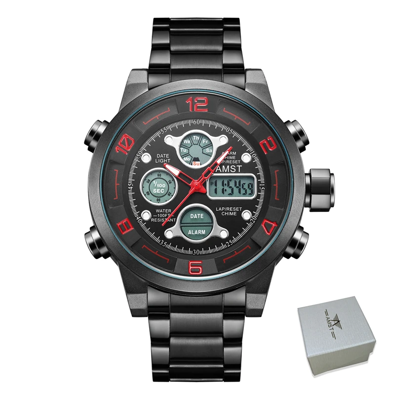 AMST спортивные часы с двойным дисплеем в стиле милитари мужские роскошные