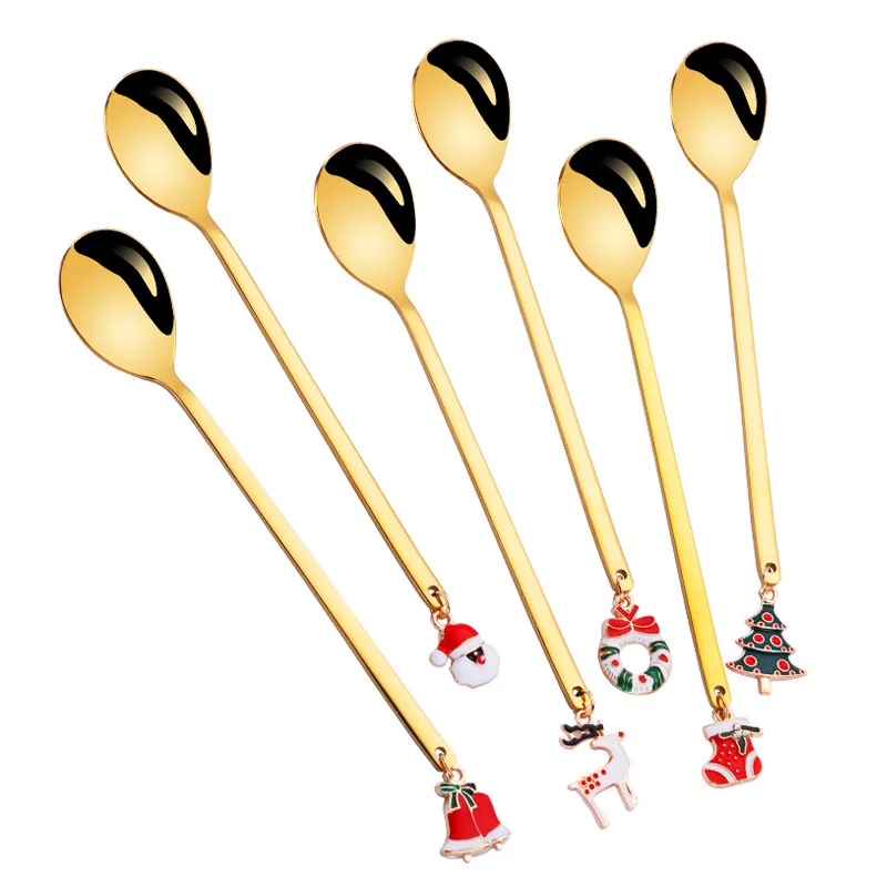 

Ahdiha 6Pcs Stainless Steel Coffee Spoon Set Christmas Gift Children's Spoon Kitchen Ice Cream Service Creative Tableware