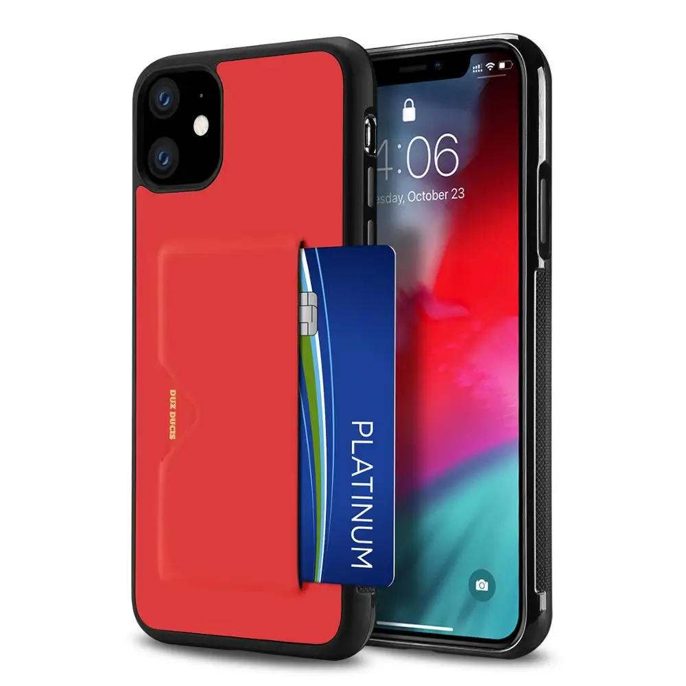 PU кожаный чехол для карты для iPhone 11 Чехол Слот для кредитных карт задняя крышка для iPhone 11 чехол 6,1 дюймов противоударные Чехлы для телефона - Цвет: Красный