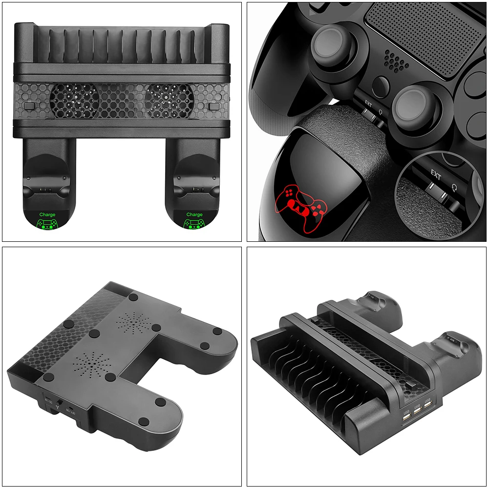 

Game Console Stand Vents Bracket Charging Heat Sink Cooling Fan Dual Controller Charger Station for PS4 Slim Pro