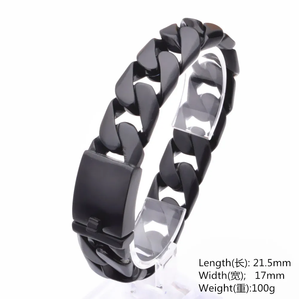 

Punk Men's Bracelet Black Curb Link Chain Wristband 316L Stainless Steel Bracelet For Male Jewelry Dropshipping Wholesale 17mm