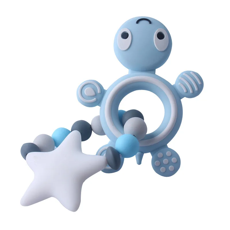 Chupete de silicona de tortuga para beb&eacute;, soporte de cadena para chupete, sonajeros para beb&eacute;, chupete de dentici&oacute;n, juguete para masticar-1