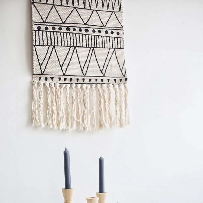 Марокканский подвесной гобелен геометрический напольный ковер коврик с черной и