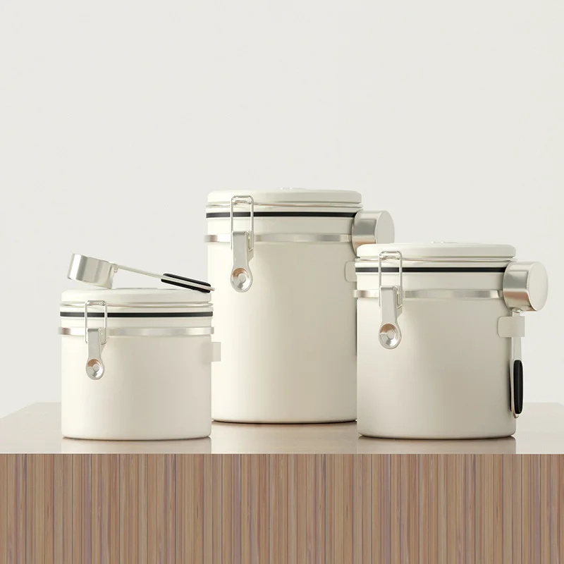 Contenedor de almacenamiento de caf&eacute; herm&eacute;tico de acero inoxidable, recipiente con cuchara para granos de caf&eacute;, t&eacute;, mantener los granos frescos-5