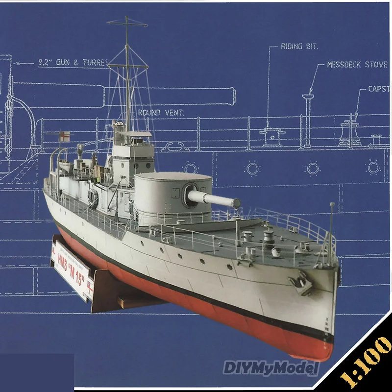 DIYMyModeI-barco de papel modelo 1:100, patrulla brit&aacute;nica M15, modelo de barco militar, abanico, Manual de regalo, bricolaje-5