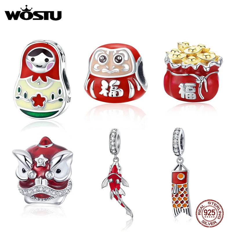 WOSTU настоящие 925 пробы серебряные бусины в экзотическом стиле для девушек подходит для женщин браслет Подвеска Серебряные Подвески для изготовления ювелирных изделий FIC1086