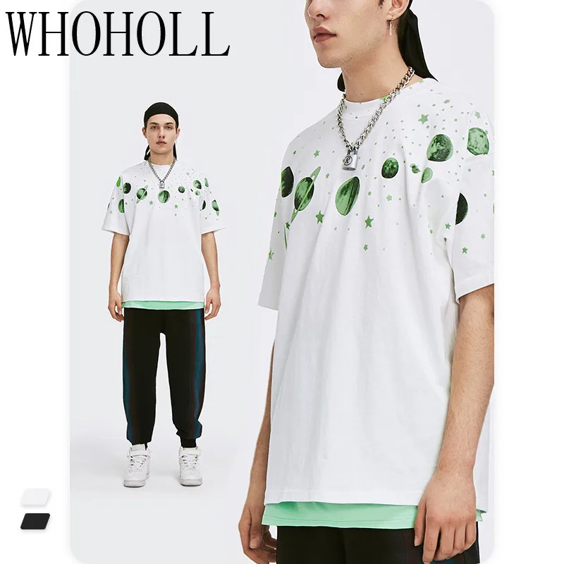 

Men's T-shirts Clothing 2021 Summer Noctilucent Cotton Universe Planet Printed Oversized Man Women Couples Short Sleeve T-shirt