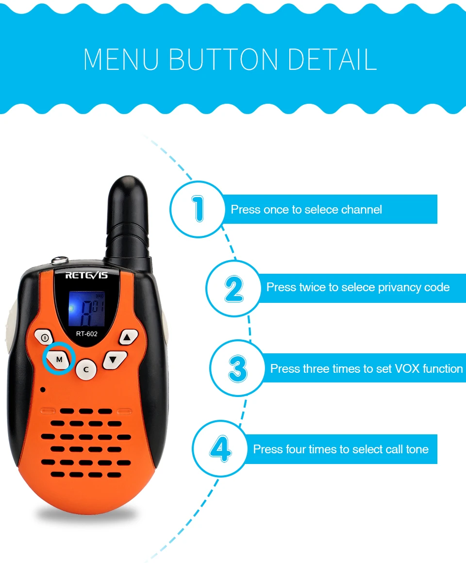 2 шт перезаряжаемая рация для детей Retevis RT602 Walky Talky для детей 0,5 Вт PMR Talkie-рация с батареей Рождественский подарок