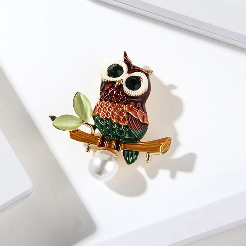 

Enamel Crystal Rhinestone Owl Animal Collar Brooch Pins Women Jewelry Gift cc brooch christmas jewelry