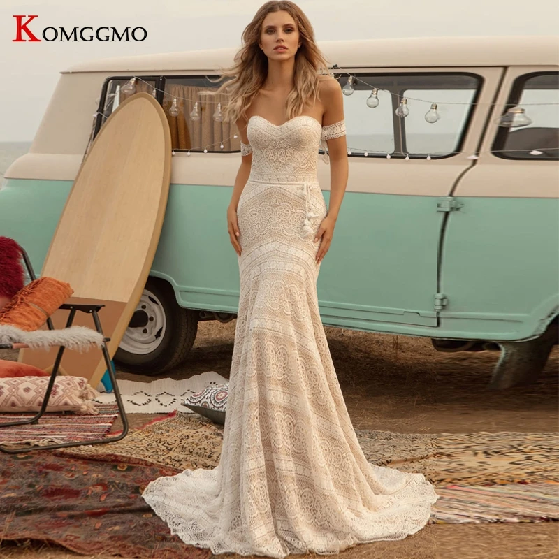 

High-End Strapless Embroidery Appliques Chapel Train Mermaid Wedding Dress Bohemia Sleeveless Zipper Back Bridal Gown 2021
