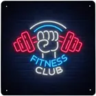 Металлическая жестяная вывеска с логотипом для фитнеса, тренажерного зала, неоновый стиль, изоляция вектора, металлическая жестяная вывеска, ретро, для дома, кухни, офиса, сада