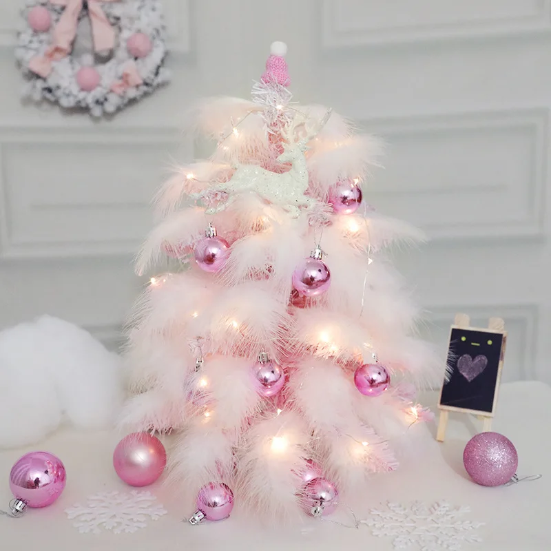 

45cm Pink Mini Feather Light Christmas Tree DIY Household Holiday Luminous Decoration Glowing Christmas Gift Party Supplies