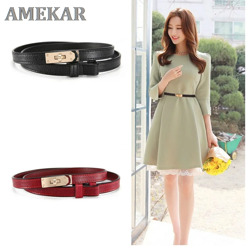 

Woman Belt Luxury Brand Genuine Leather Belts for Women Fashion Adjustable Belts Dress Jeans Thin Cowhide Waistband White Red