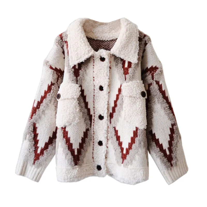 

2020 Jacket Winter Coat Women Parkas Print Turn-down Collar Single Breasted Wool Female Winter Jackets Warm Thick Jacket Women