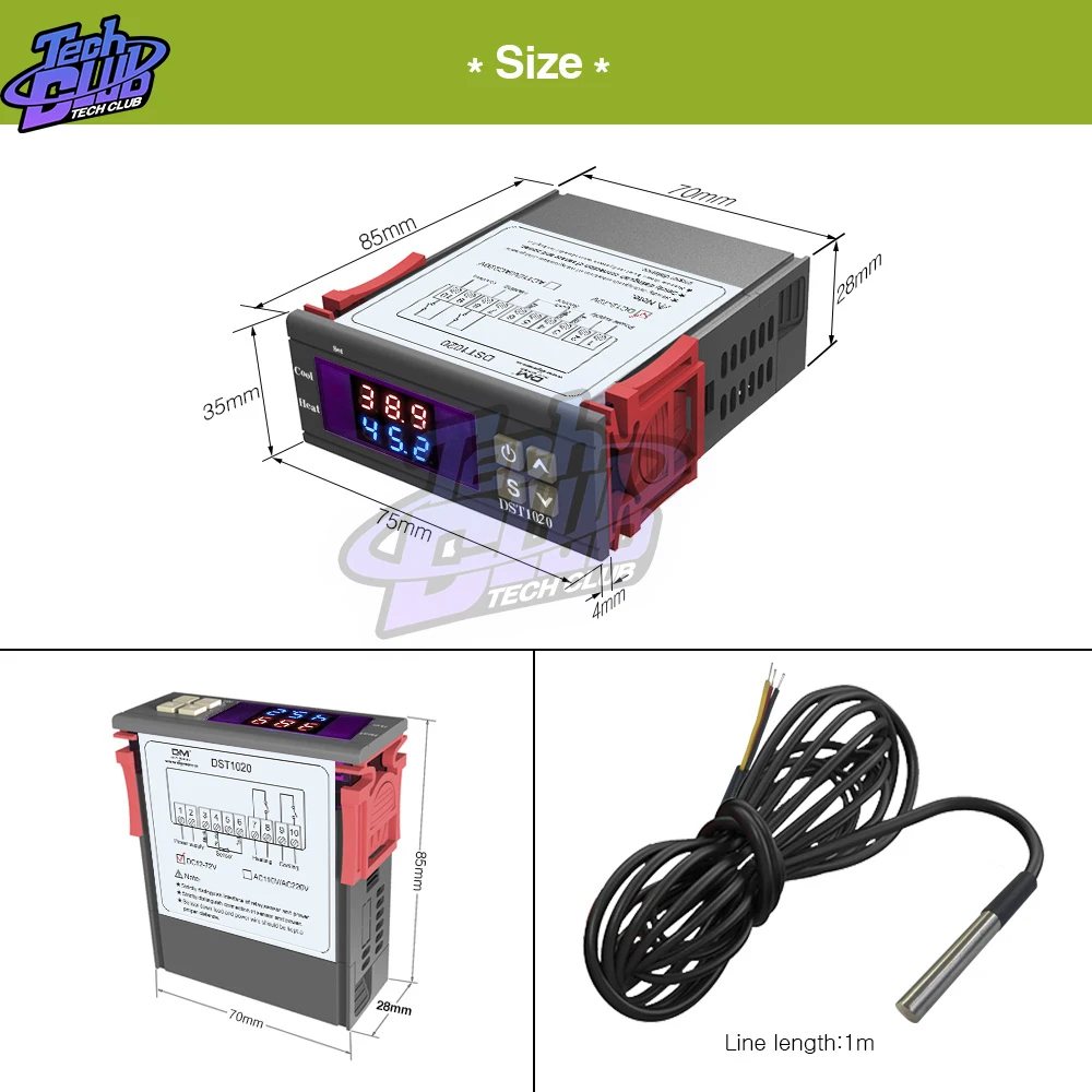 Цифровой регулятор температуры с двойным дисплеем 12 72 В постоянного тока|Приборы