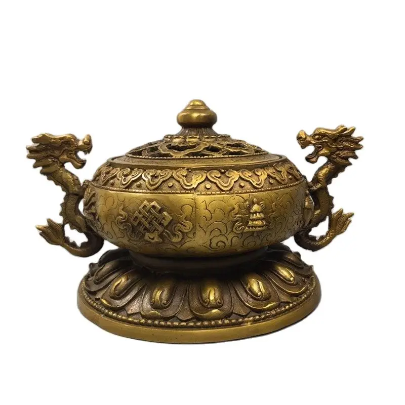 

Chinese Old Copper Collection Pure Copper Eight Treasure Incense Burner