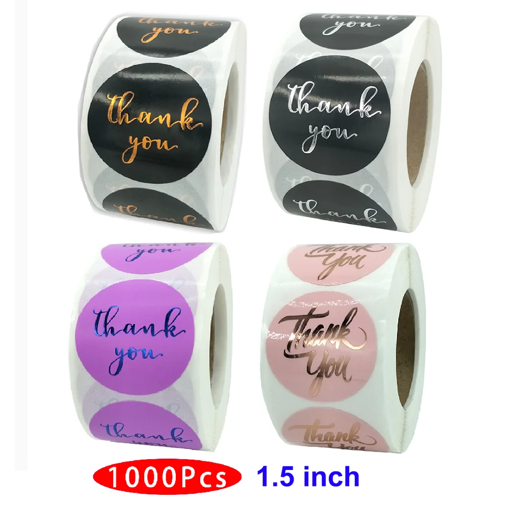 1.5inch 1000Pcs Kawaii Thank You Sticker Seal Label Scrapbook Aesthetic Stationery Back to School Material Journal Circle Supply
