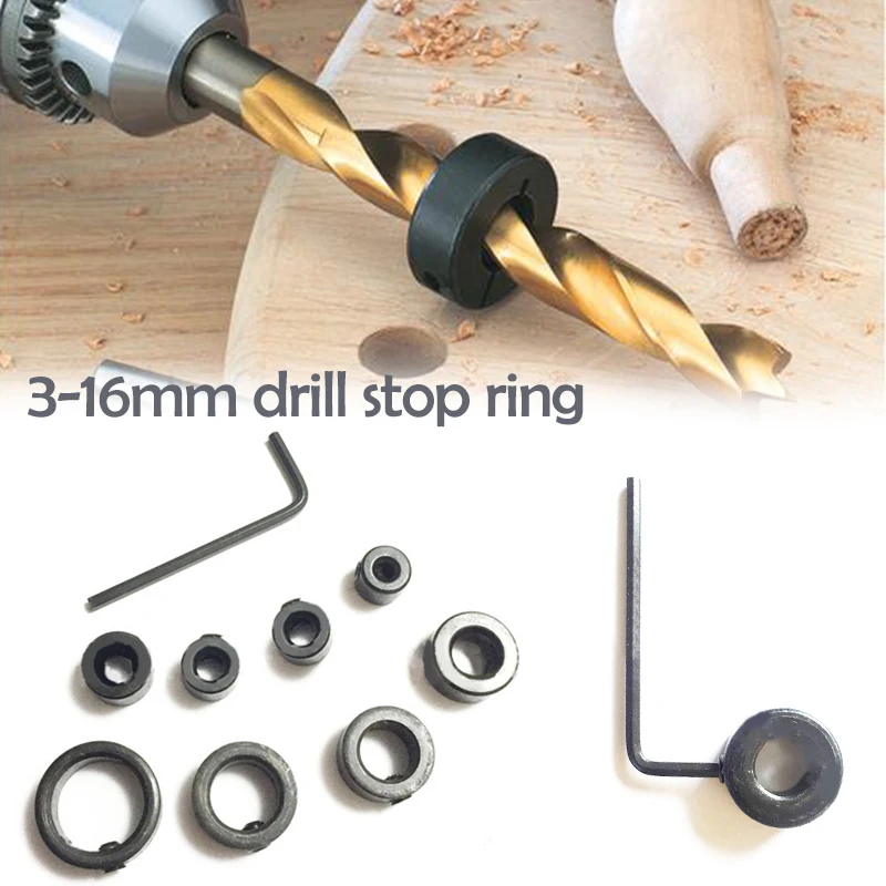 

New 8pcs 3-16mm Woodworking Drill Locator Drill Bit Depth Stop Collars Ring Positioner Drill Locator Wood Drill Bit