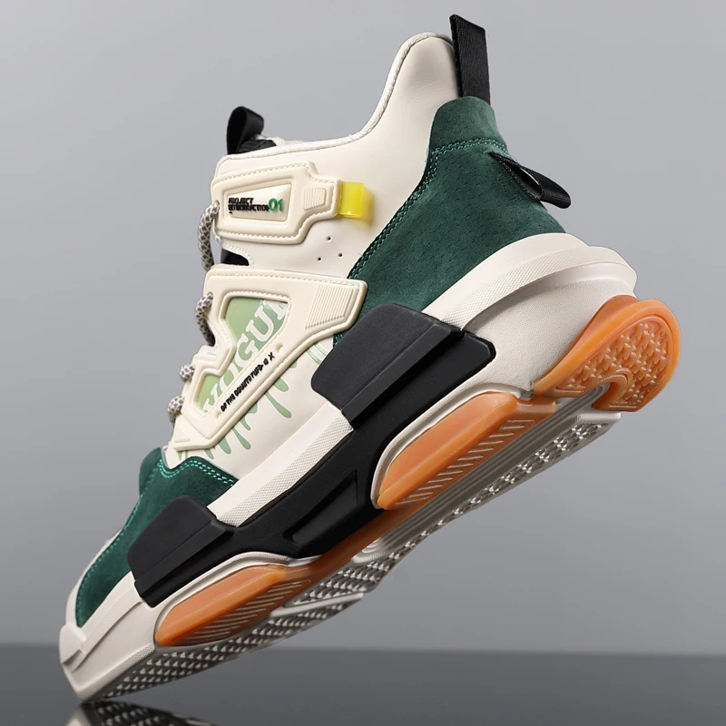 

Оригинальные мужские баскетбольные туфли, бежевые, черные кожаные мужские кроссовки, Высококачественная обувь с высоким верхом, удобные ба...