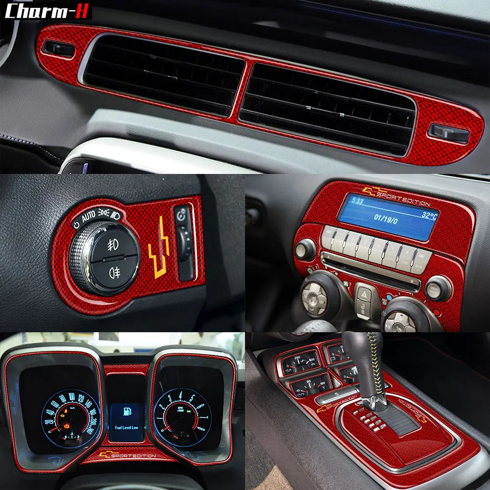 

Red Car Interior Carbon Fiber Cover Trim Window Lifter Console Gear Shift for Chevrolet Camaro 2012-2015