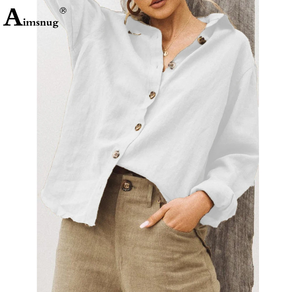 Women Casual Shirt White Gray Long Sleeve Blouse Cotton Linen Basic Tops Oversize Femme 2021 Spring Autumn Loose Shirt Clothing