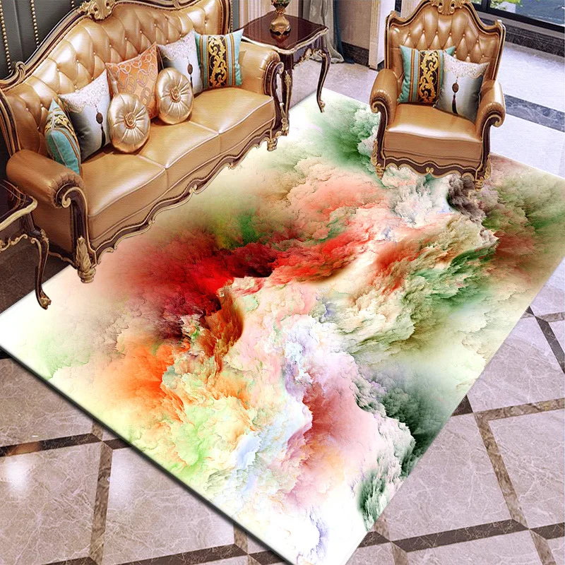 Квадратный нескользящий коврик с рисунком Галактики 3D для столовой