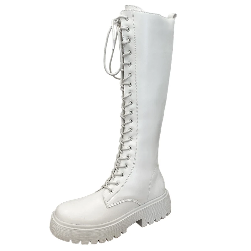 

Женские сапоги с плюшевой подкладкой, черные кожаные сапоги до колена, на квадратном каблуке, в готическом стиле, зимний сезон 2021