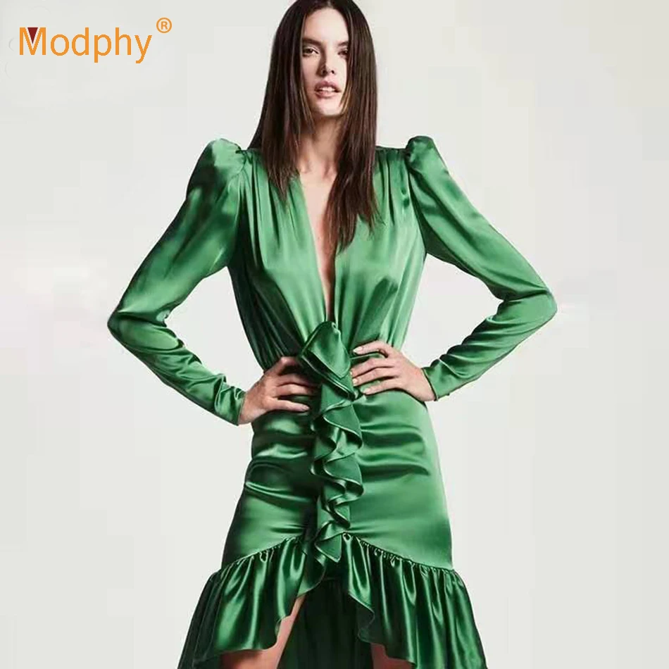 Новое поступление 2019 женское платье высокого качества зеленого цвета с длинным