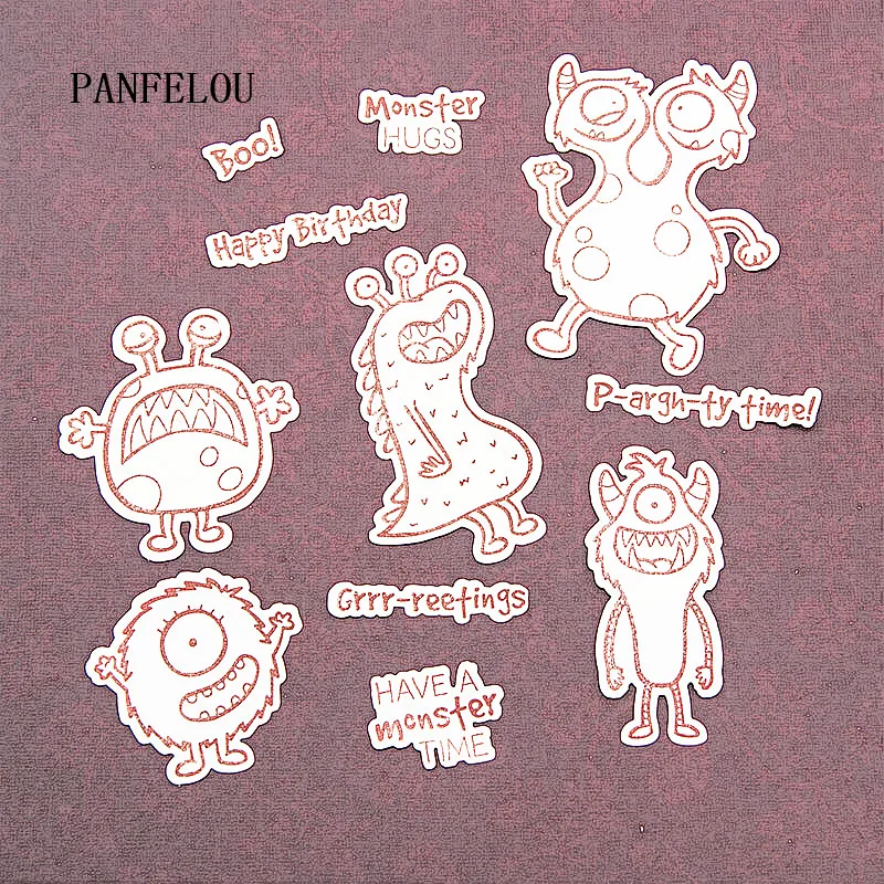 Прозрачный силиконовый штамп PANFELOU 15x21 с изображением монстра и эльфа печать