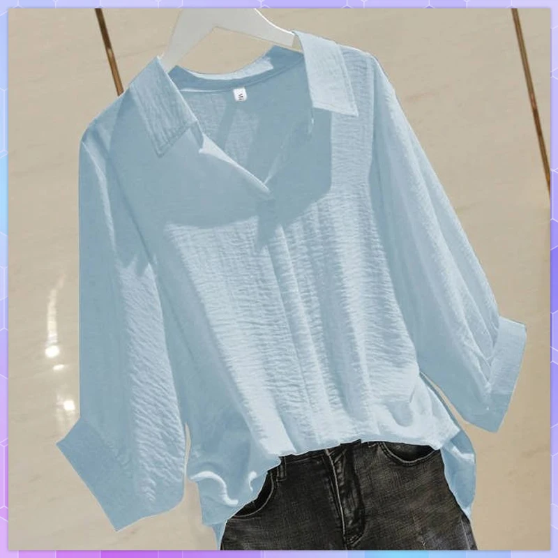 

Футболка женская с коротким рукавом, модный белый топ с V-образным вырезом, повседневная офисная рубашка из хлопка и льна в Корейском стиле, ...