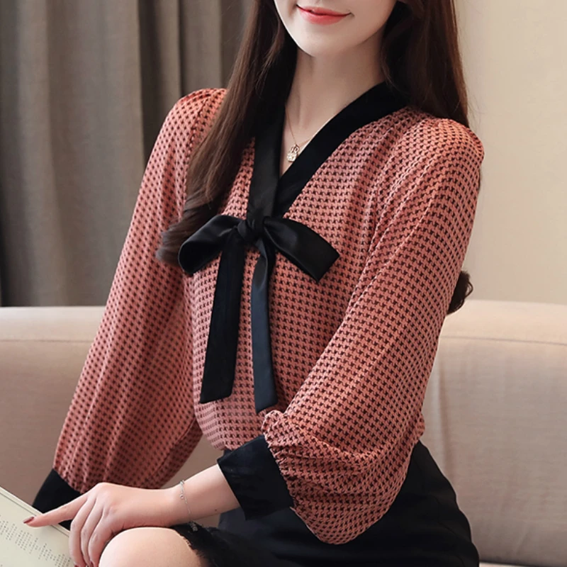 

Fashion Women Blouses 2021 Print Chiffon Blouse Shirt Long Sleeve Women Shirts Womens Tops And Blouses Blusas Femininas