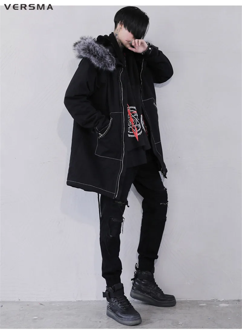 VERSMA Корейская Harajuku Теплая мужская зимняя куртка, ветровка, хип-хоп Уличная русская Вельветовая длинная куртка, пальто, дропшиппинг