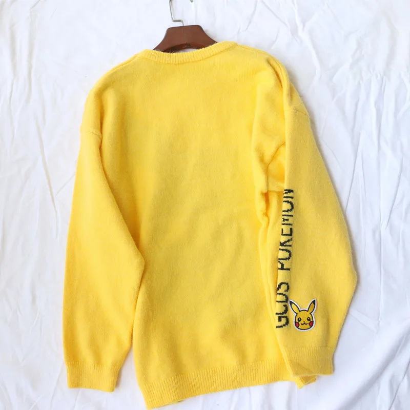 Cute Pokemon Cartoon Knitted Sweater Women 2019 Autumn Chic Pikachu Appliques O-Neck Pullover Harajuku Loose Soft Jumper Tops | Женская