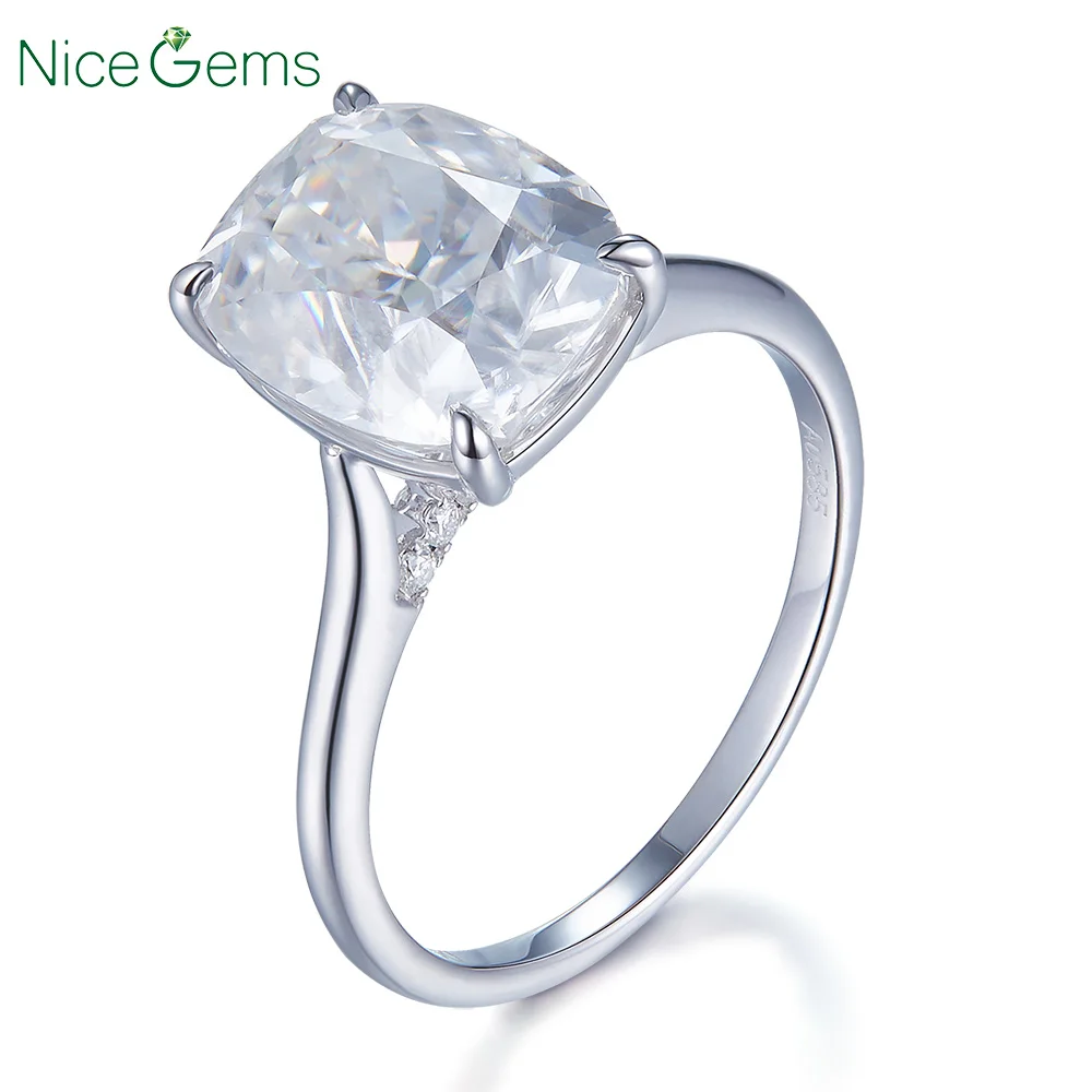 NiceGems 14K белое золото 5 CT обручальное кольцо из муассанита в форме подушки с