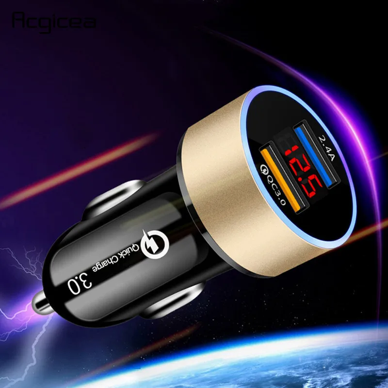 Автомобильное зарядное устройство с двумя USB для iPhone XR XS Max Xiaomi samsung Quick Charge 3,0, автомобильное зарядное устройство, зарядное устройство для телефона, адаптер для автомобиля