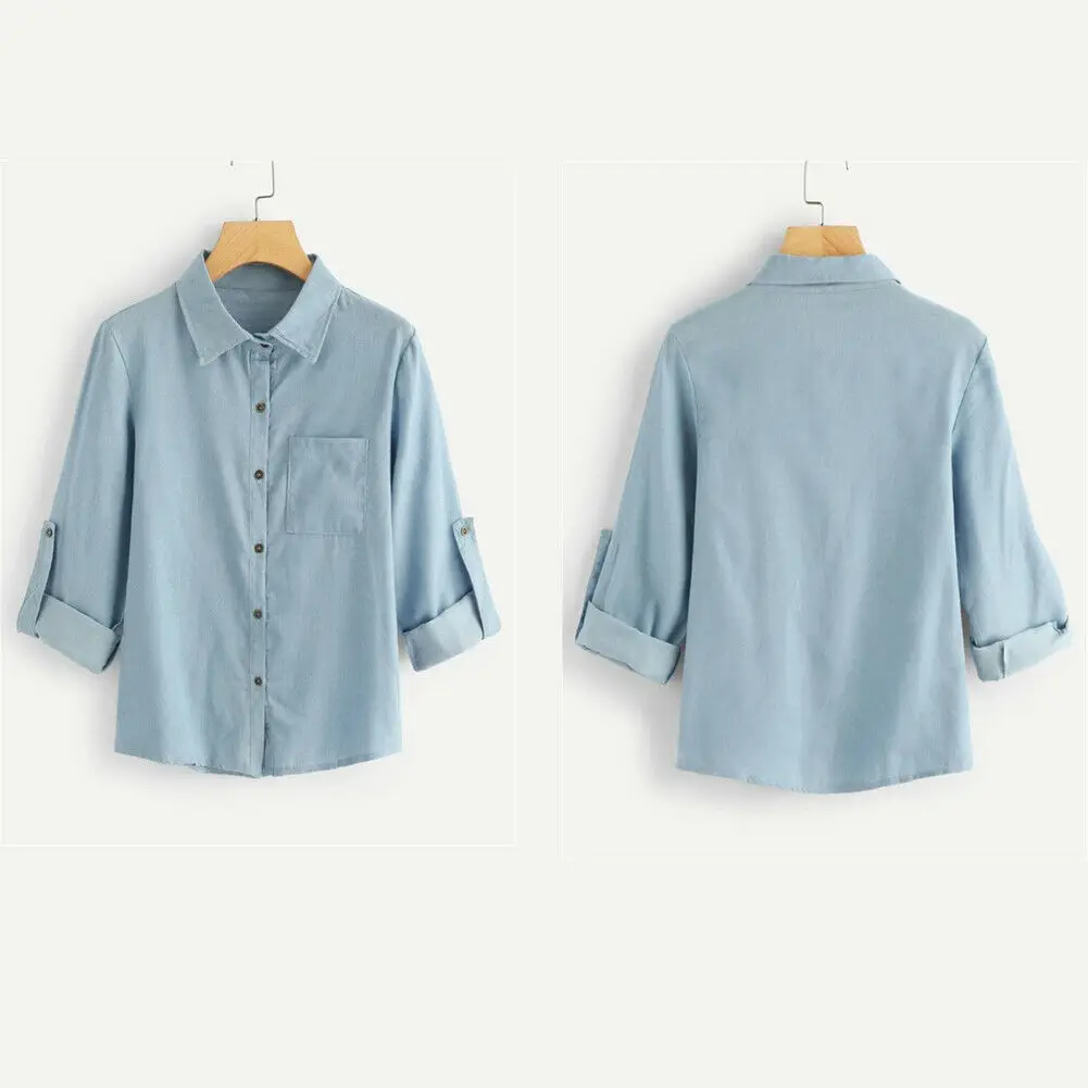 

Women Denim Shirt 2019 New Arrival Women Blouses Long Sleeve Loose Tops Fit Casual Long Sleeve Ladies Shirts Plus Size Blouse