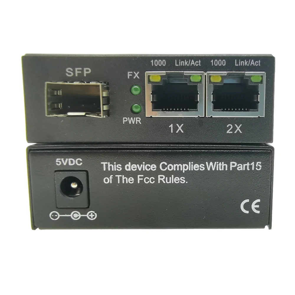 2 шт. конвертер SFP на 2*10/100/1000 м RJ45 гигабитный медиаконвертер 1000 Мбит/с