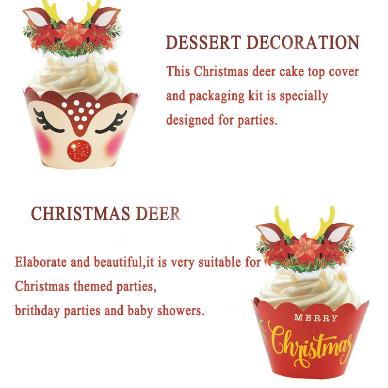 24 комплекта с рождественскими оленями украшение торта бумажные Формы для кексов