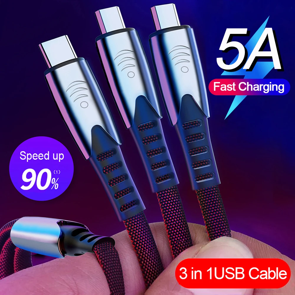 5А быстрая зарядка 3 в 1 USB кабель мульти быстрое зарядное устройство Micro Type C для