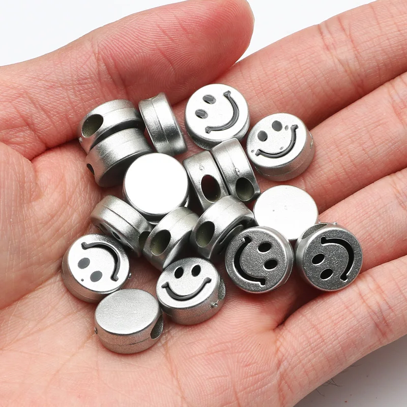 Круглые плоские Акриловые Бусины серебристые смайлики насыпью для изготовления