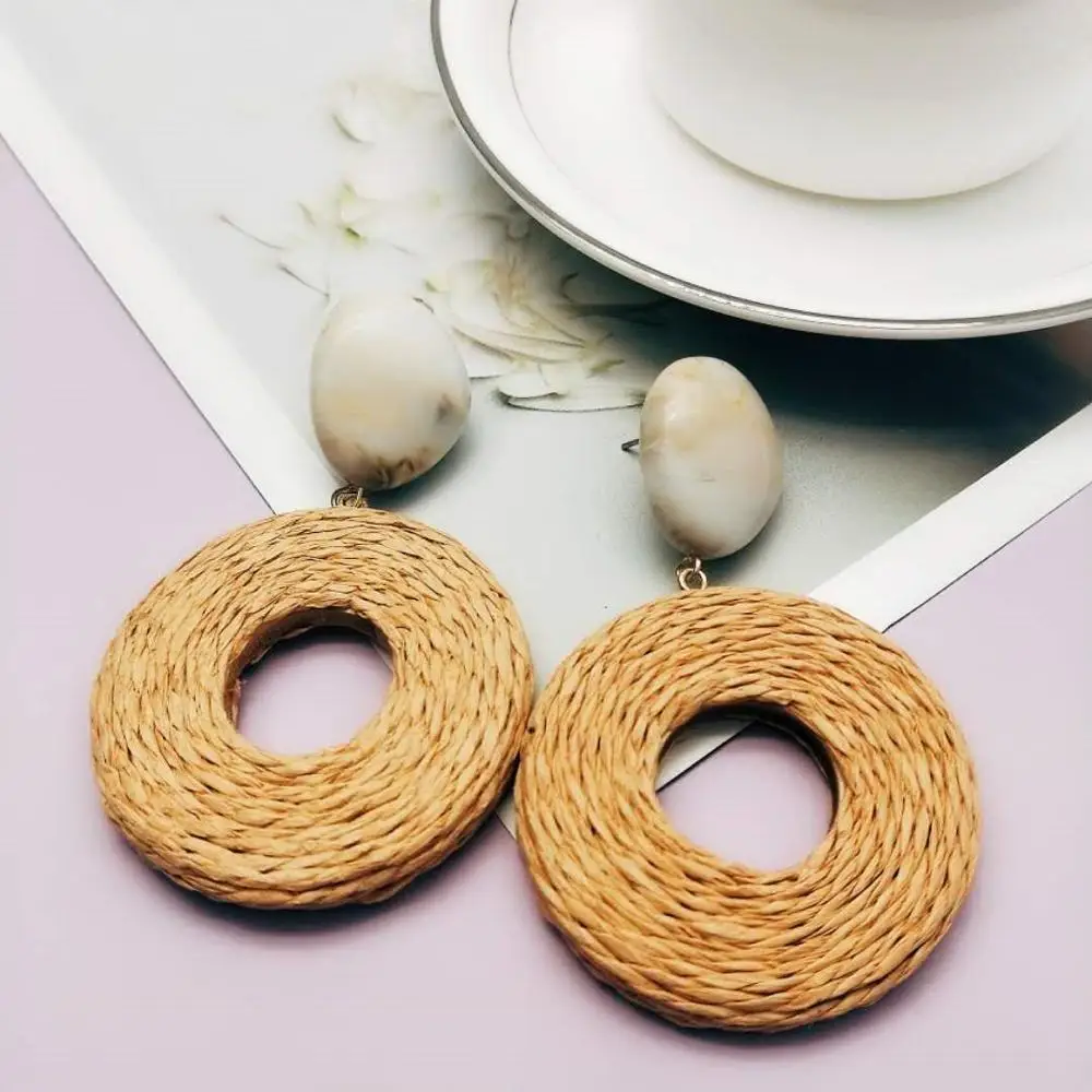 Модные женские сережки качественные плетеные вручную серьги из