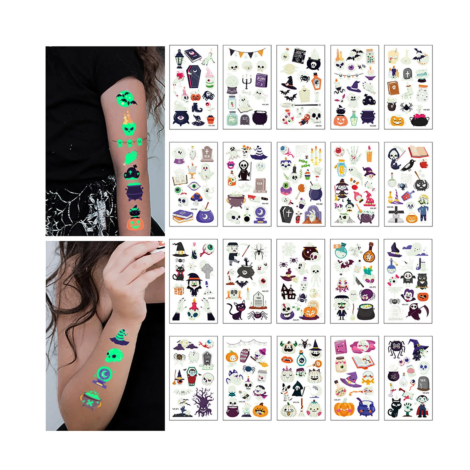 Светящаяся татуировка на Хэллоуин тату призрака для детей искусственная ведьма