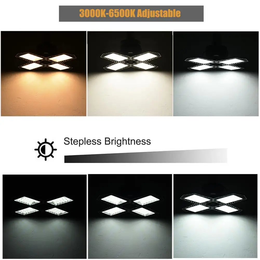 

100W Dimmable Garage Light Four-leaf Adjustable Folding High Bay Light Remote control/Bluetooth APP Control 3000K-6500K 10000LM