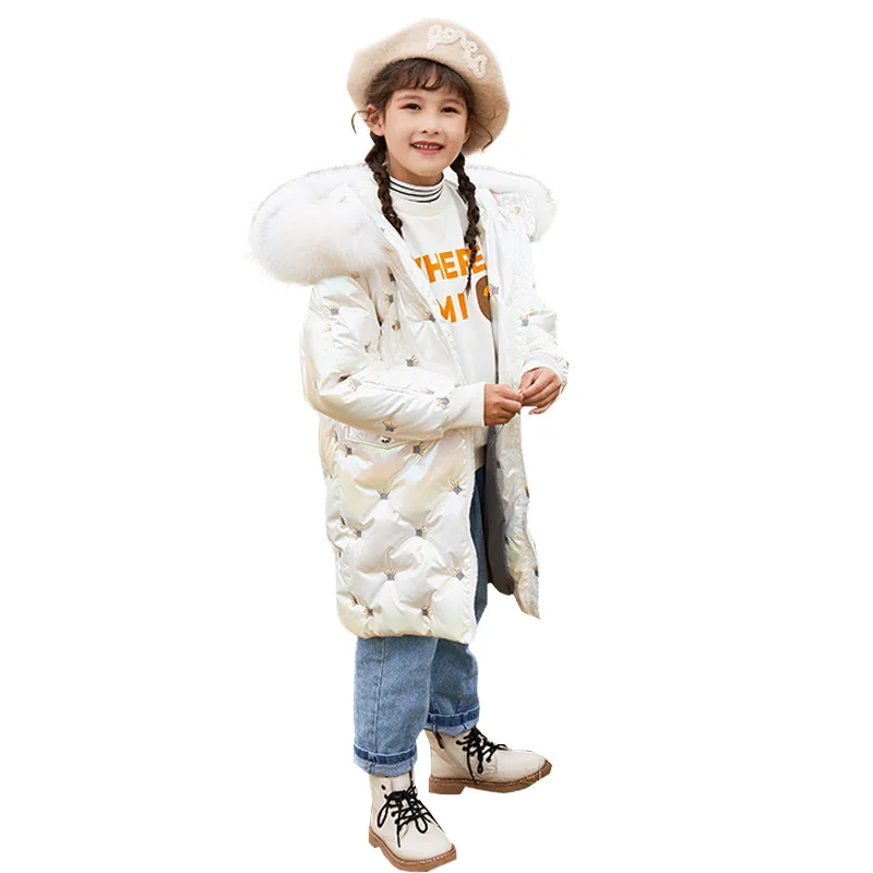 

Down jacket for girls White duck down winter coat girls clothes outwear fur collar pricess Dazzle colour fabric
