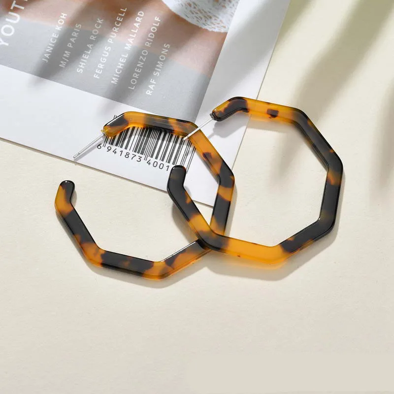 ZWPON геометрические многоугольные ацетатные акриловые леопардовые серьги кольца