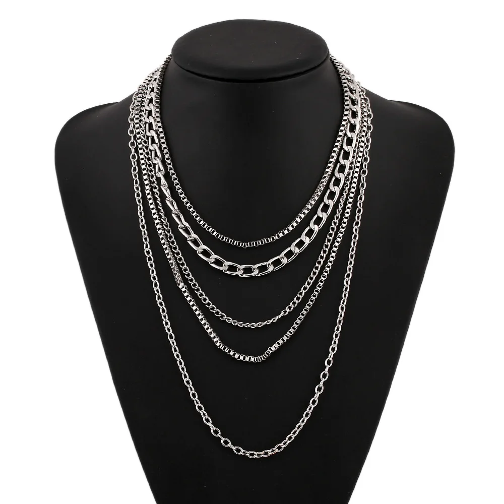 

2020 Fashion Simple Multilayer Tassel Long Necklace Wome Gold Color Silver Plated Maxi Chain Choker Necklace Collier Femme