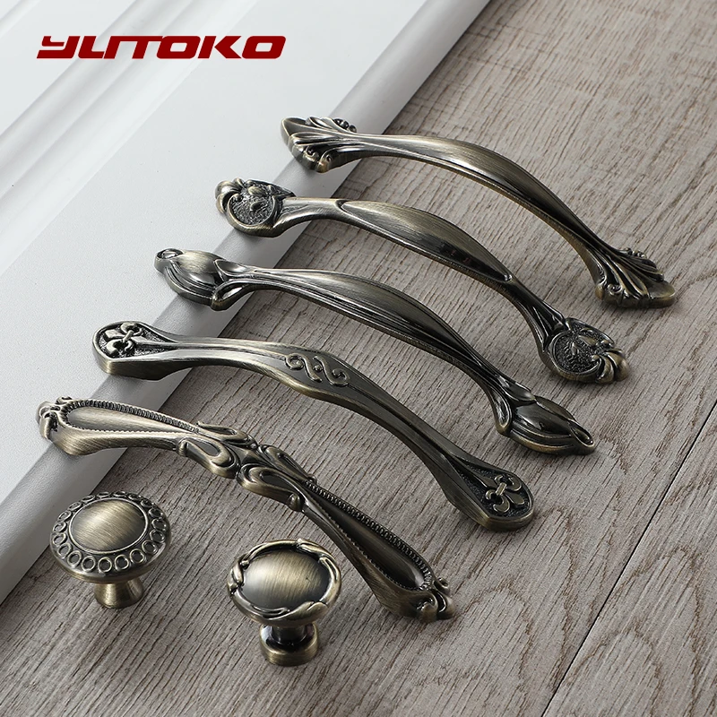 Ручки и ручки YUTOKO из бронзы старинный выдвижной ящик винтажные для кухонного