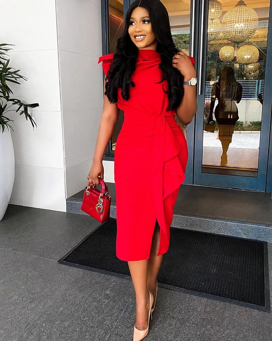 

Red Party Night Dress Festival Club Ruffled Bandage Dress Women Sleeveless Side Slit Evening Dresses Fall 2020 Prom Long Dress